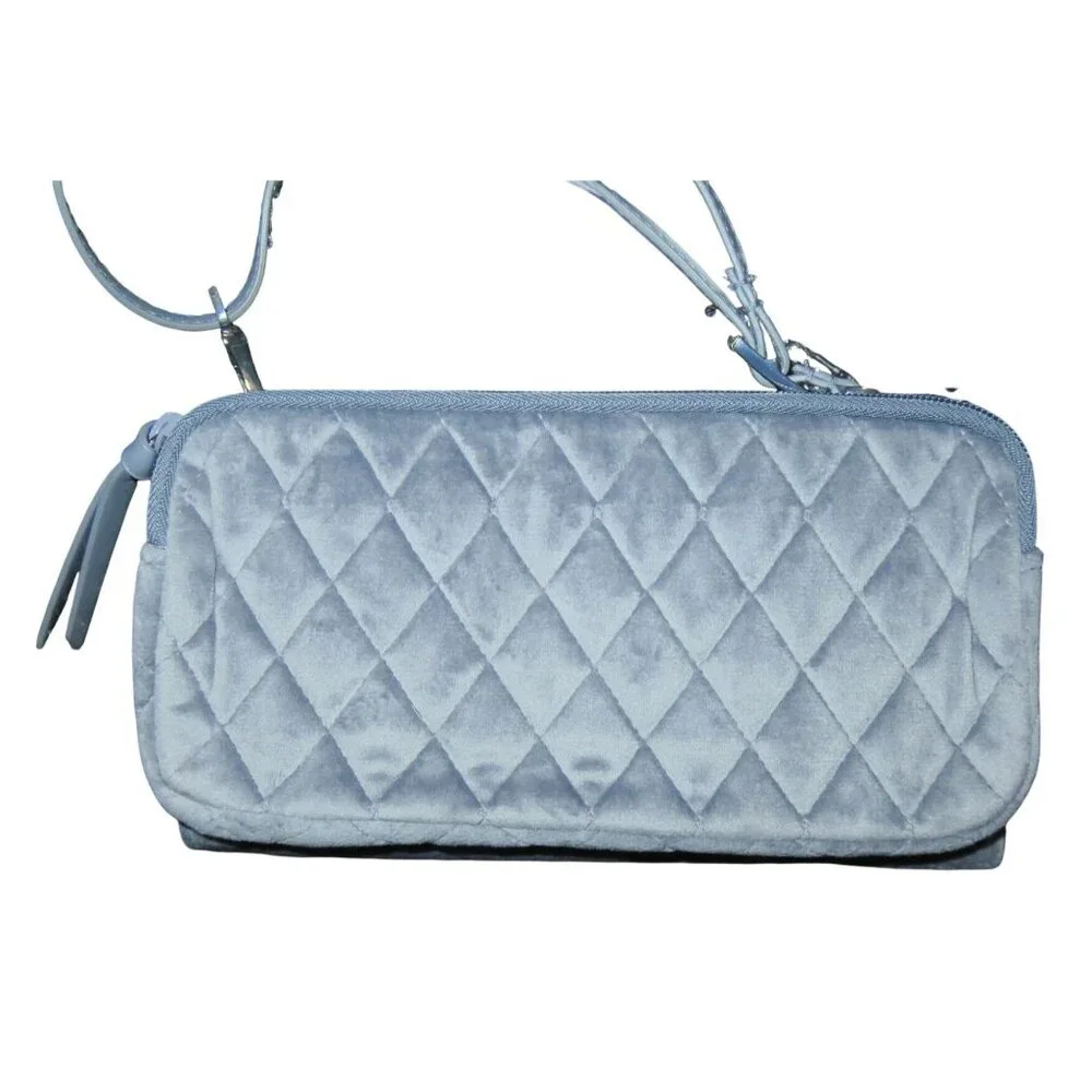 Vera Bradley Heather Blue Gray Quilted RFID Wallet Crossbody bag Clutch Wallet - Picture 2 of 10